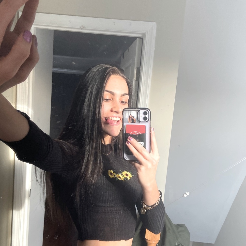 cropped black sunflower top